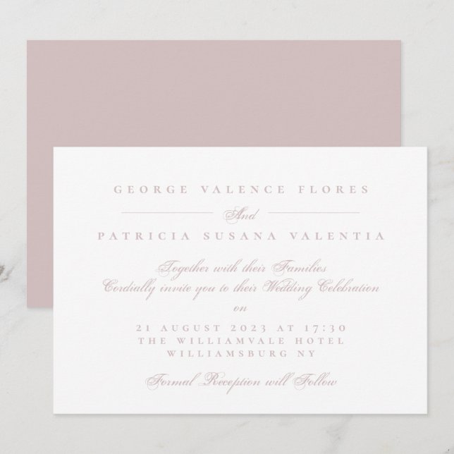 Elegante Invitación de Boda con Caligrafía Formal  (Anverso / Reverso)