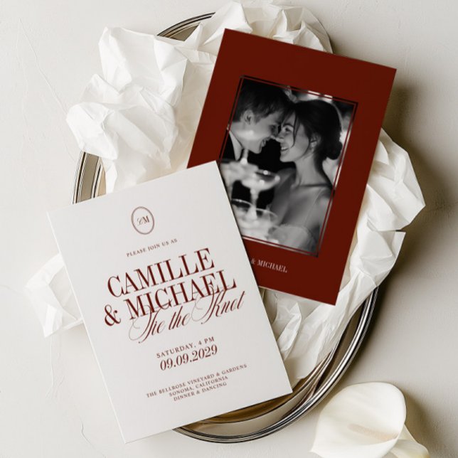 Elegante Invitación de Boda con Caligrafía Profund (Elegant Calligraphy Deep Terracotta Photo Wedding Invitation)