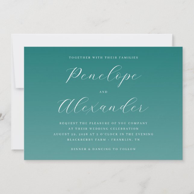 Elegante Invitación de Boda con Caligrafía Verde A (Anverso)