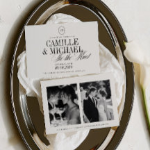 Elegante Invitación de Boda con Caligrafía y 2 Fot