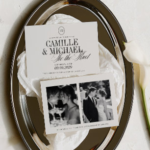Elegante Invitación de Boda con Caligrafía y 2 Fot