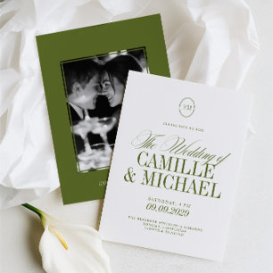 Elegante Invitación de Boda con Caligrafía y Foto 