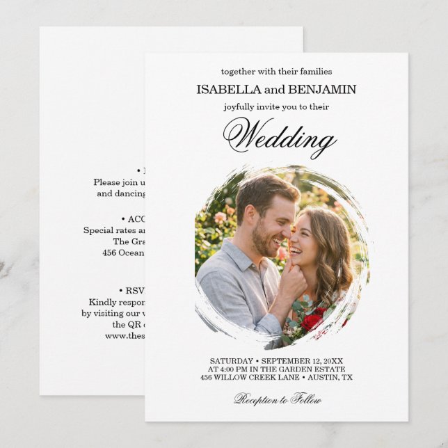 Elegante Invitación de Boda con Círculo de Trazo d (Anverso / Reverso)