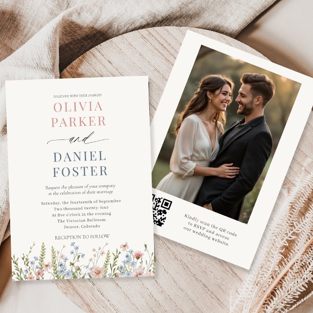 Elegante Invitación de Boda con Código QR de Flor  (Subido por el creador)