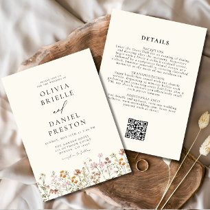 Elegante Invitación de Boda con Código QR de Flor