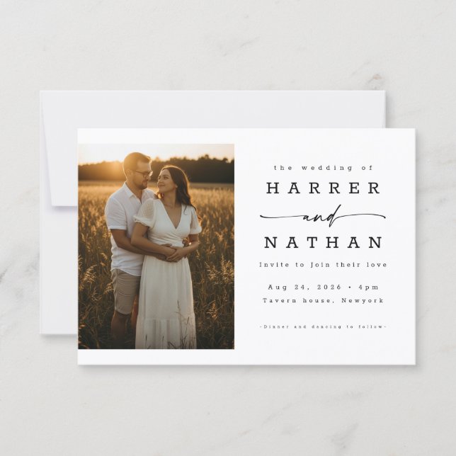 Elegante Invitación de Boda con Código QR de Foto  (Anverso)