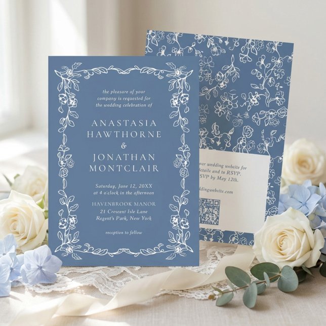 Elegante Invitación de Boda con Código QR de Respu (Subido por el creador)