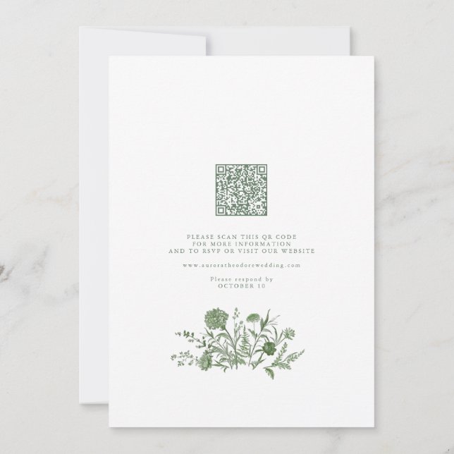 Elegante Invitación de Boda con Código QR Floral V (Reverso)