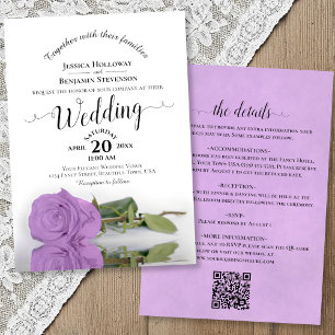 Elegante Invitación de Boda con Código QR Rosa Lil