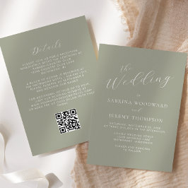 Elegante Invitación de Boda con Código QR Verde Sa