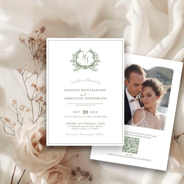 Elegante Invitación de Boda con Código QR y Cresta (Subido por el creador)