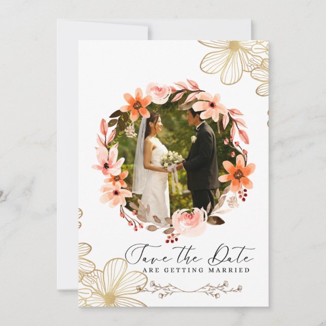 Elegante Invitación de Boda con Collage de Fotos e (Anverso)