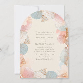 Elegante invitación de boda con conchas marinas co