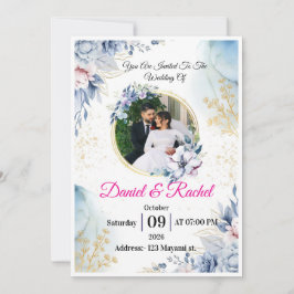 Elegante Invitación de Boda con Corona de Florales