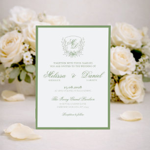 Elegante Invitación de Boda con Cresta Botánica Ve