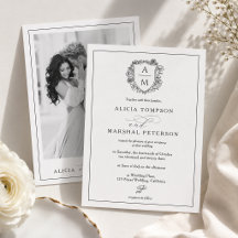 Elegante Invitación de Boda con Cresta Floral en B