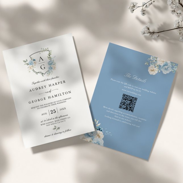 Elegante Invitación de Boda con Cresta Floral Mono (Subido por el creador)