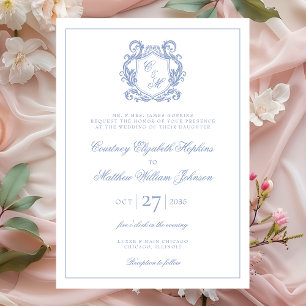 Elegante Invitación de Boda con Cresta Monograma A