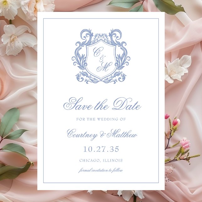 Elegante Invitación de Boda con Cresta Monograma A (Subido por el creador)