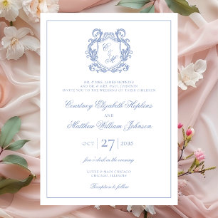 Elegante Invitación de Boda con Cresta Monograma A