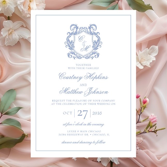 Elegante Invitación de Boda con Cresta Monograma A (Subido por el creador)