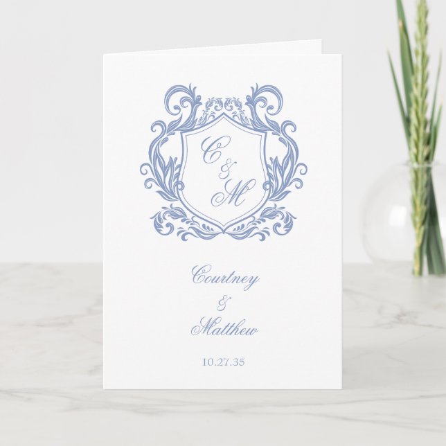 Elegante Invitación de Boda con Cresta Monograma A (Anverso)
