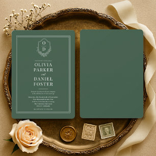 Elegante Invitación de Boda con Escudo de Verde Es