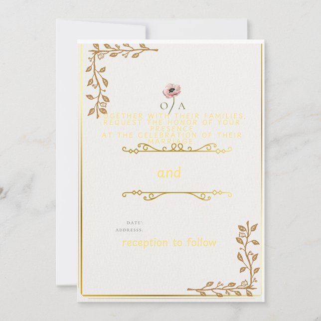 Elegante Invitación de Boda con Esquina de Oro | F (Anverso)