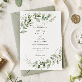 Elegante Invitación de Boda con Eucalipto en Acuar