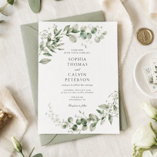 Elegante Invitación de Boda con Eucalipto en Acuar