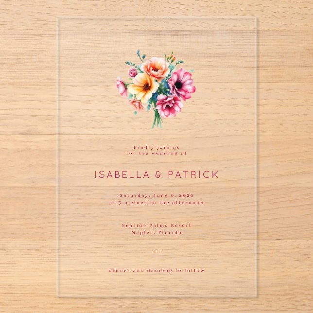 Elegante Invitación de Boda con Floral Rojo (Anverso)