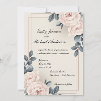 Elegante Invitación De Boda Con Flores