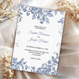 Elegante invitación de boda con flores azules