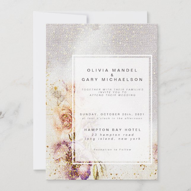 Elegante Invitación de Boda con Flores Pintadas al (Anverso)