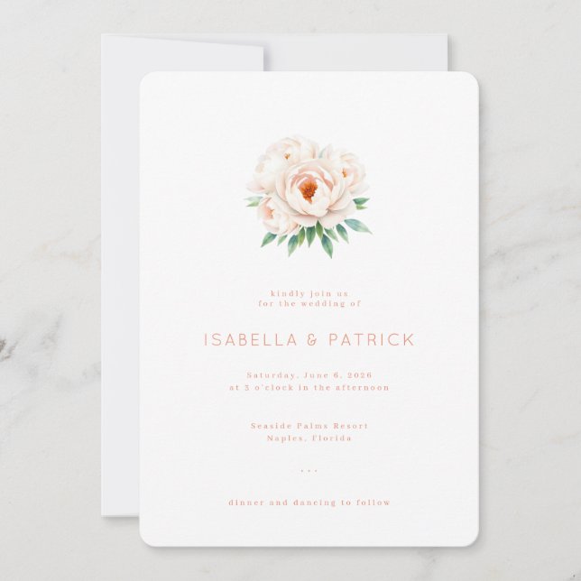 Elegante Invitación de Boda con Flores Rosadas (Anverso)