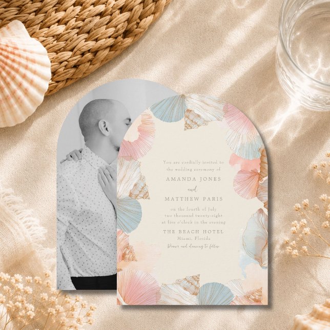 Elegante invitación de boda con foto de conchas ma (Subido por el creador)