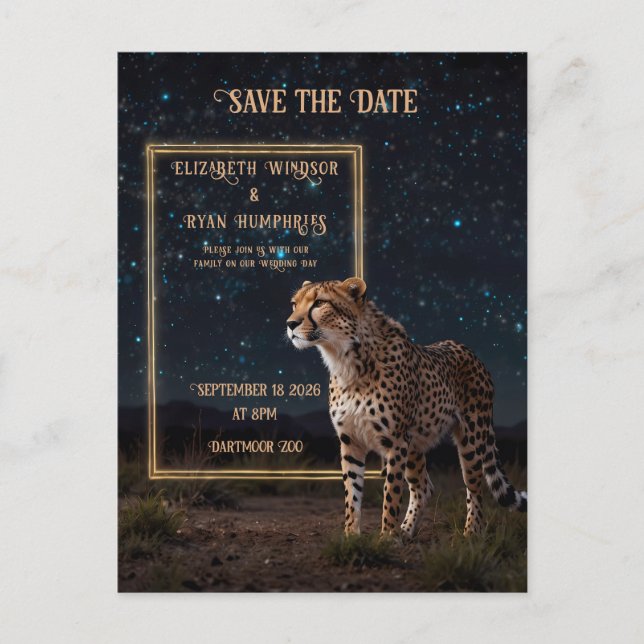 Elegante Invitación de Boda con Foto de Guepardo R (Anverso)