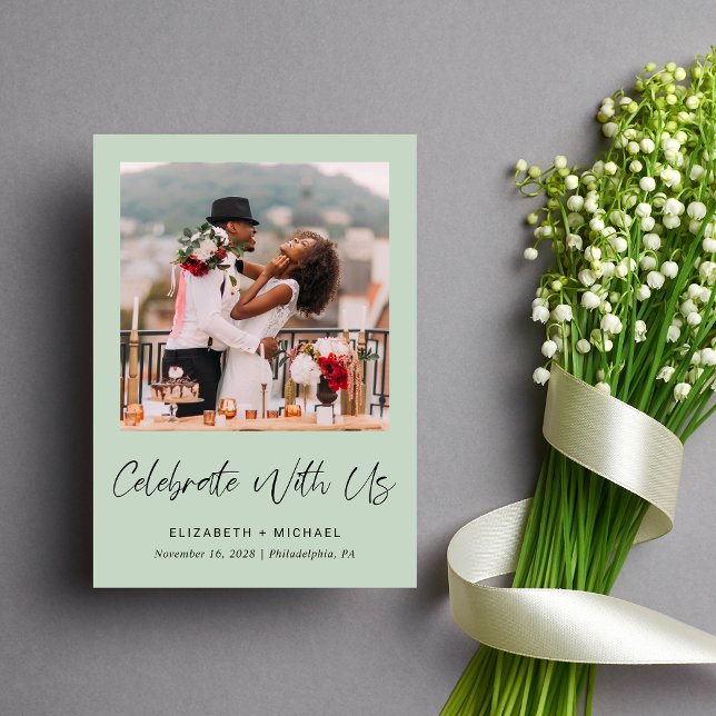 Elegante Invitación de Boda con Foto de Recepción  (Celebrate your love story with a reception invitation showcasing your favorite wedding photo)