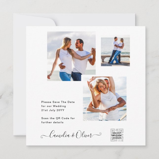 Elegante Invitación de Boda con Foto en Blanco y N (Anverso)