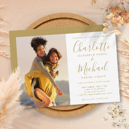 Elegante Invitación de Boda con Foto en Dorado y F