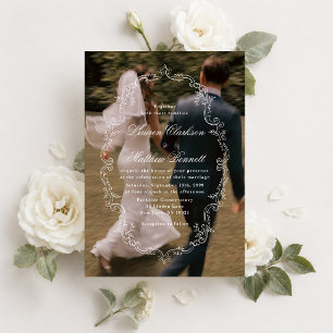 Elegante Invitación de Boda con Foto en Marco Vint