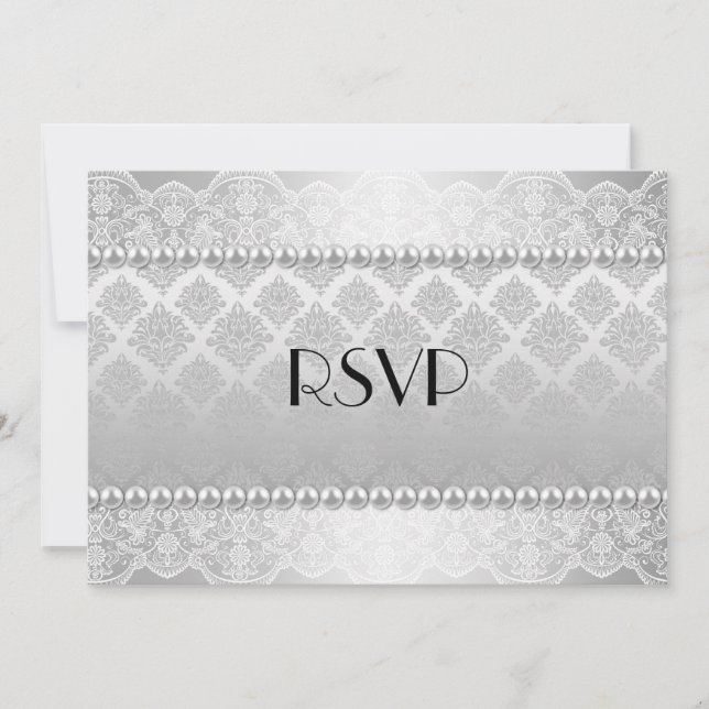 Elegante Invitación de Boda con Foto en Plata RSVP (Anverso)