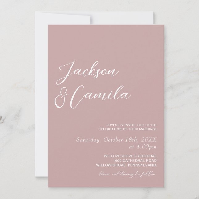 Elegante Invitación de Boda con Foto en Rosa Polvo (Anverso)