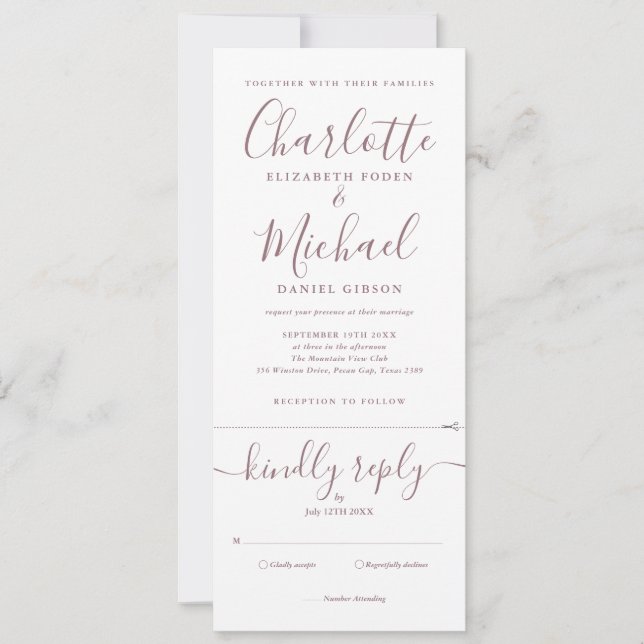 Elegante Invitación de Boda con Foto en Script Mal (Anverso)