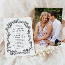 Elegante Invitación de Boda con Foto Floral Victor