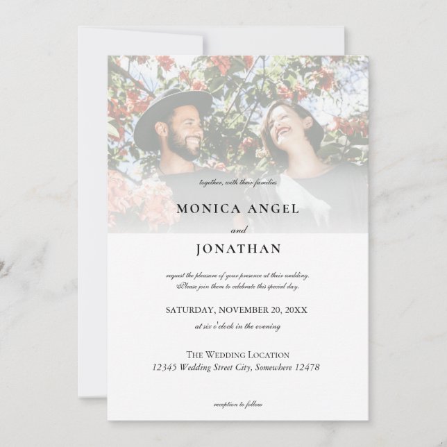 Elegante Invitación de Boda con Foto Horizontal (Anverso)