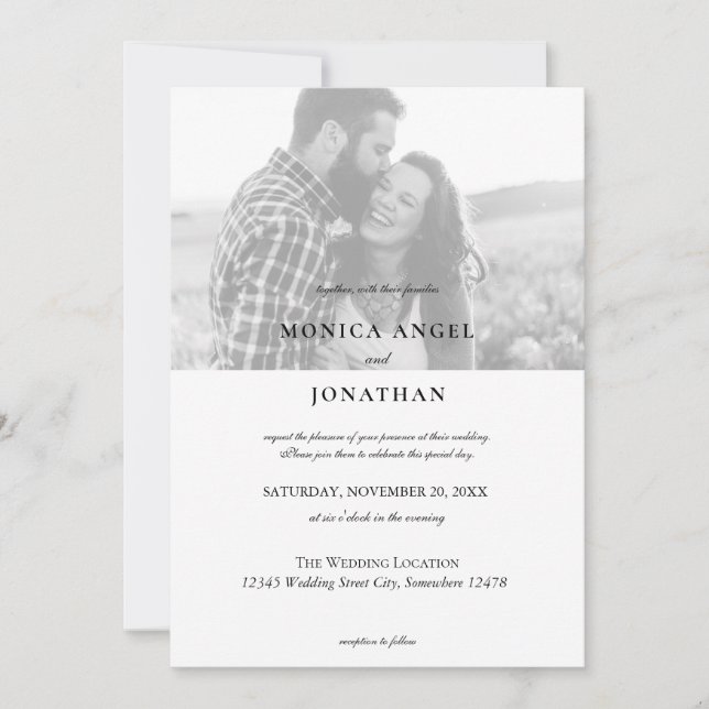 Elegante Invitación de Boda con Foto Horizontal en (Anverso)