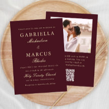 Elegante invitación de boda con foto QR Rsvp en bu