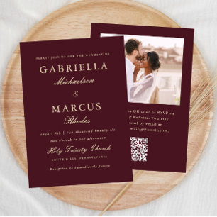 Elegante invitación de boda con foto QR Rsvp en bu