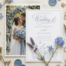 Elegante Invitación de Boda con Foto y Flor Silves